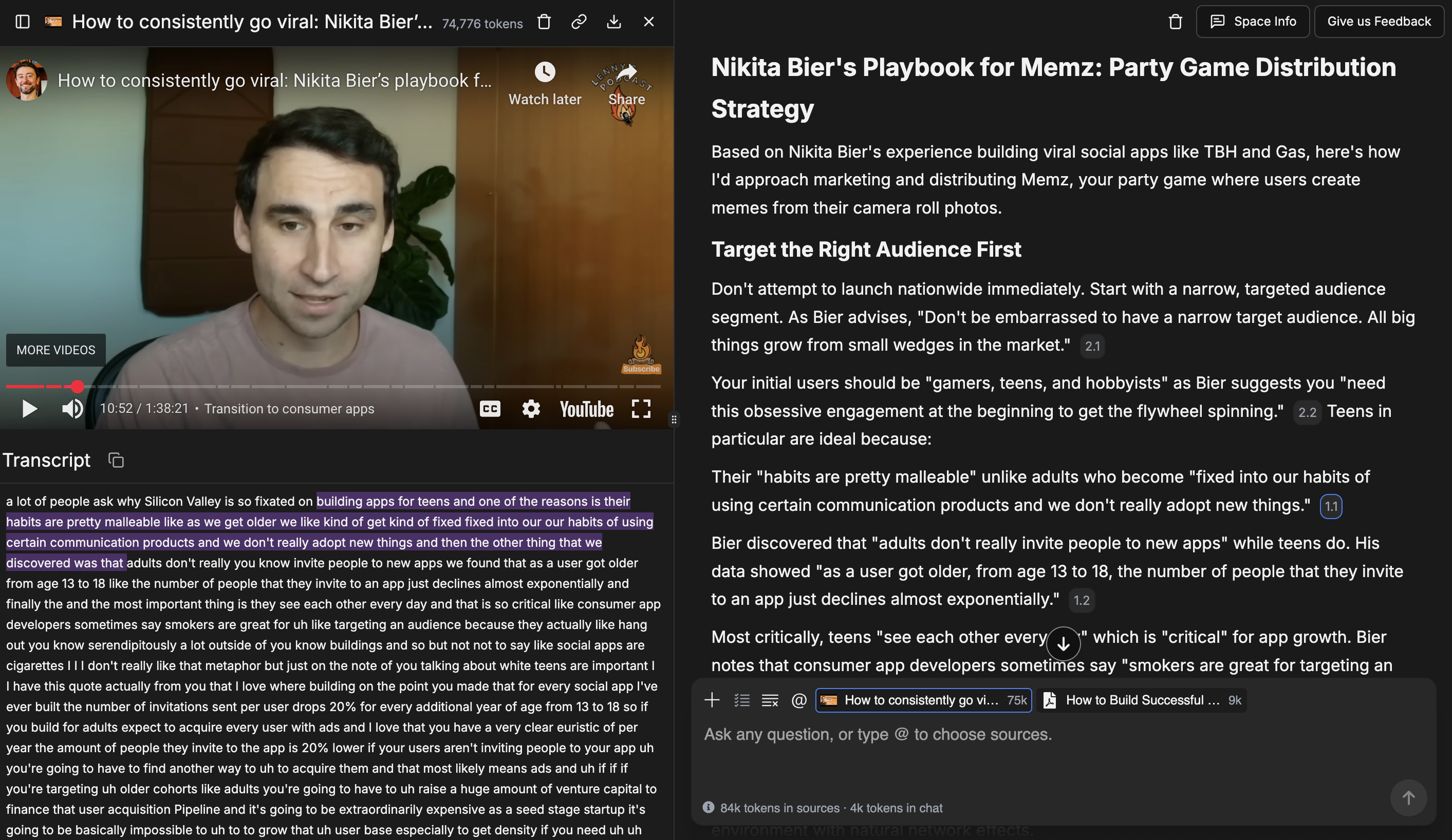 referencing a Youtube transcript Example Youtube image